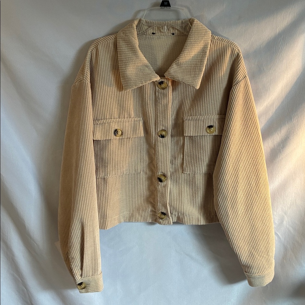 Beige cropped oversized corduroy shacket size 4 casual boho trendy boxy neutral - Picture 2 of 8